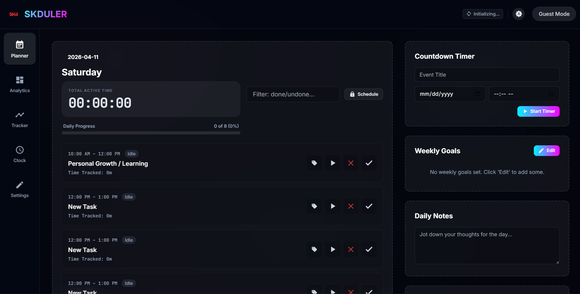 weekly planner app interface showing scheduled tasks